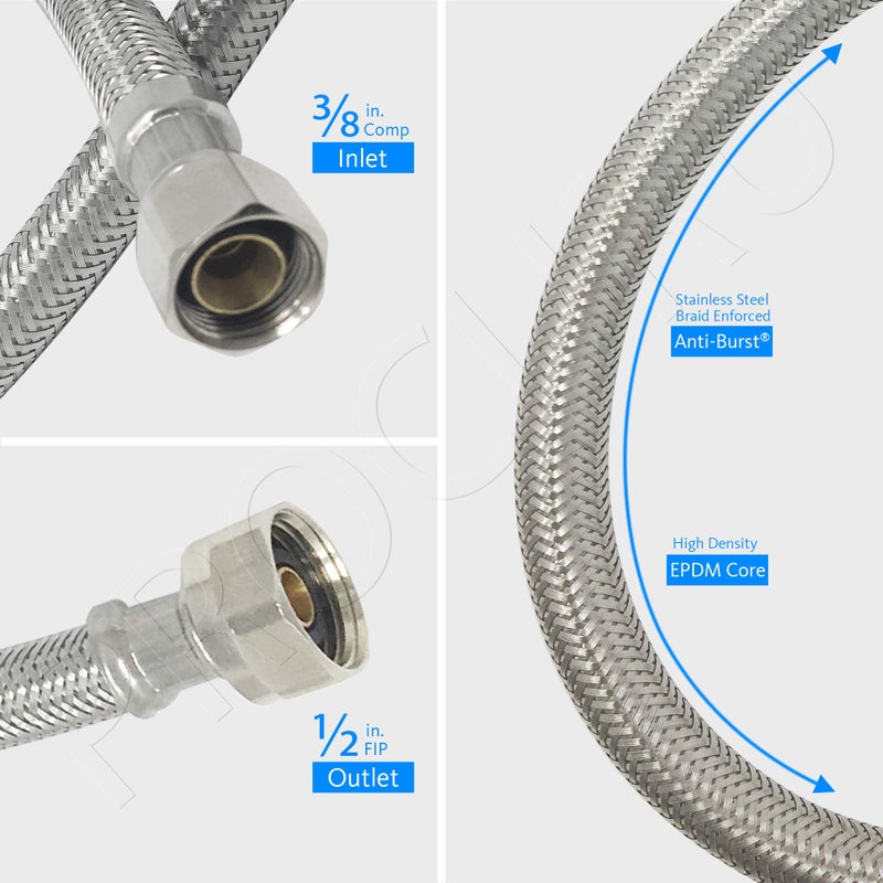 PROCURU [2-Pack] PROCURU 24-Inch (2Ft) x 3/8" Comp x 1/2" FIP Faucet Hose Connector, Braided Stainless Steel Supply Line, Certified Safe (9SF24-2P) - Image 3